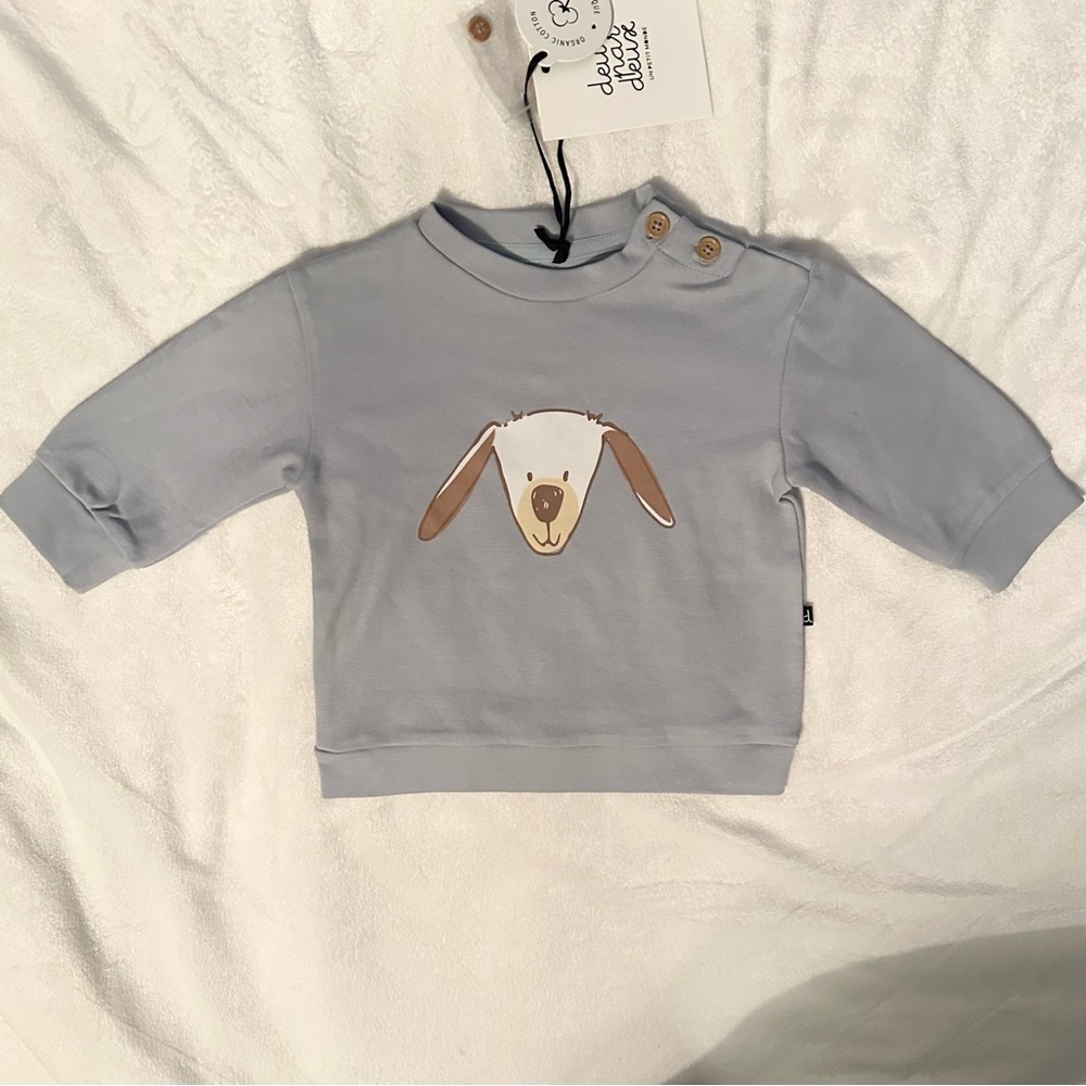 Deux par Deux Baby Boys Blue Organic Cotton Dog Sweatshirt Pullover Top 12M NWT - Picture 2 of 8